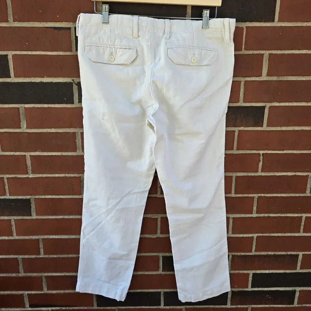 Banana Republic Mens Linen Cotton Pants Straight Fit 31 X 30 Drawstring Ivory
